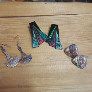 Vintage, pierced enamel, and cloisonne earrings